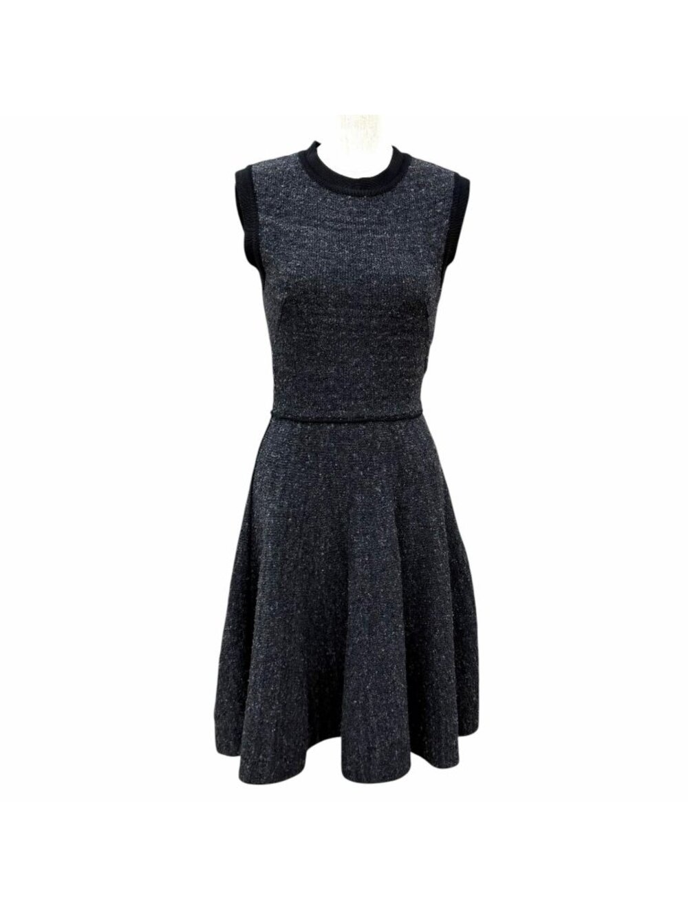 Louis Vuitton Silk Blend Logo Ribbon Tweed Sleeveless Dress Dark Gray XS